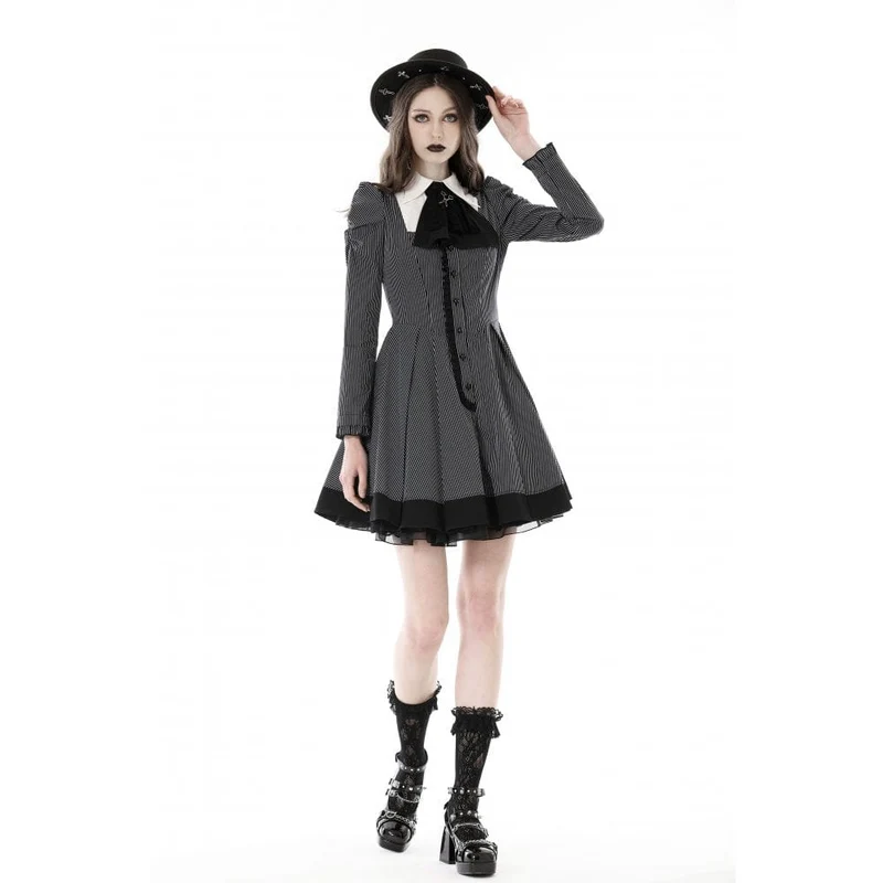 Gestreiftes Gothic-Kleid mit Puffärmeln für Damen