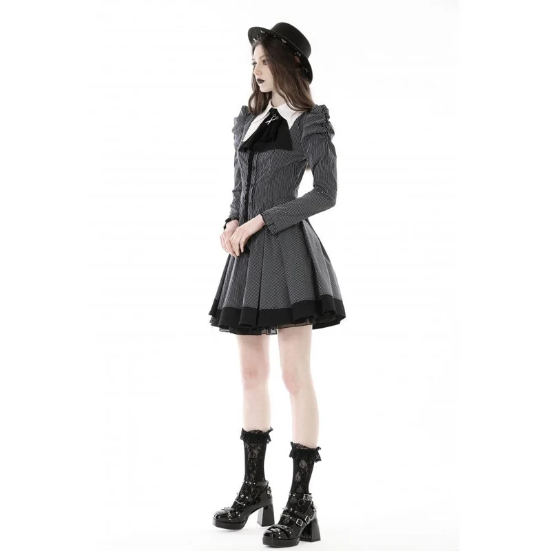 Gestreiftes Gothic-Kleid mit Puffärmeln für Damen