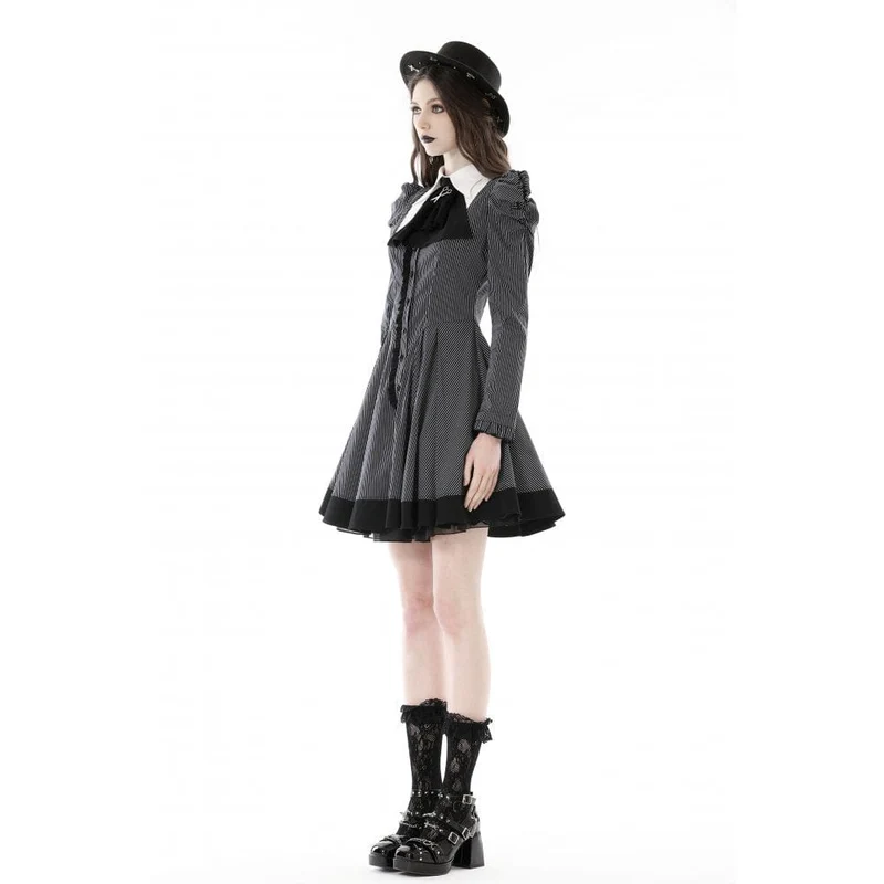Gestreiftes Gothic-Kleid mit Puffärmeln für Damen