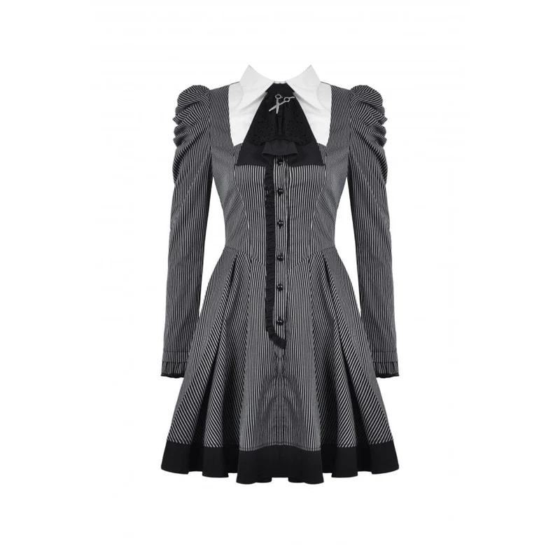 Gestreiftes Gothic-Kleid mit Puffärmeln für Damen