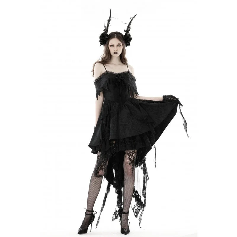 Gothic unregelmäßiges Spitzenspleißkleid für Damen