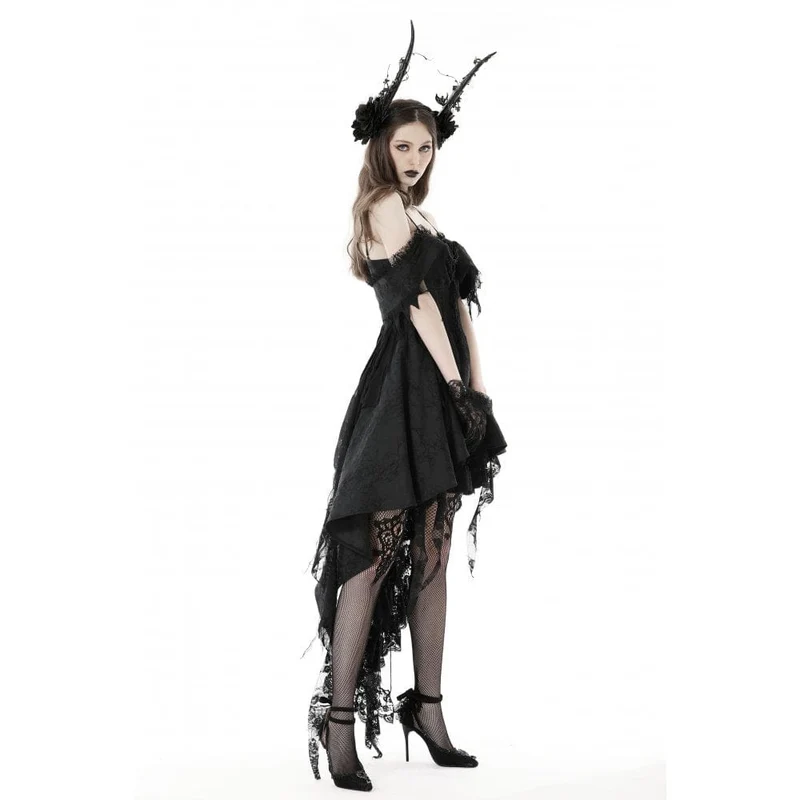 Gothic unregelmäßiges Spitzenspleißkleid für Damen