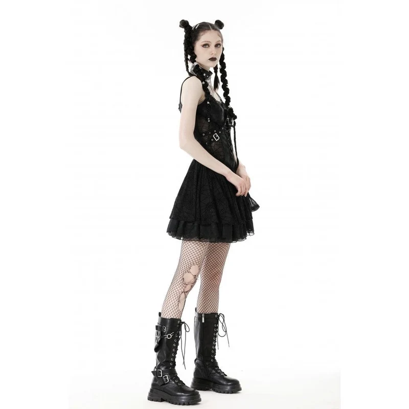 Punk-Slipkleid mit Spinnennetz-Print für Damen, Abschlusskleid