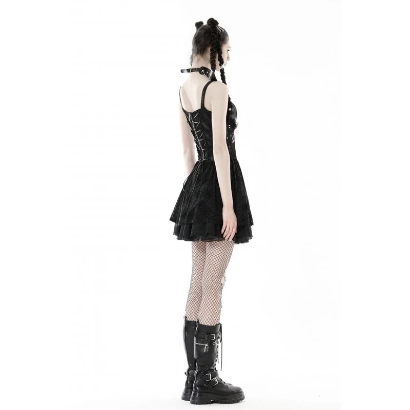 Punk-Slipkleid mit Spinnennetz-Print für Damen, Abschlusskleid