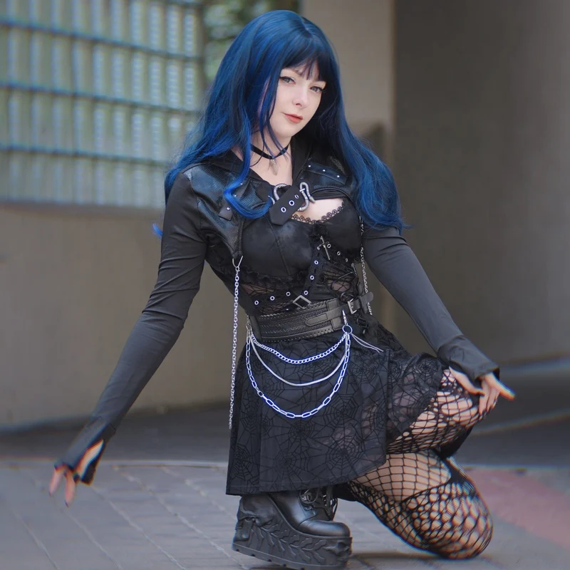Punk-Slipkleid mit Spinnennetz-Print für Damen, Abschlusskleid