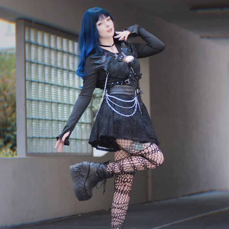 Punk-Slipkleid mit Spinnennetz-Print für Damen, Abschlusskleid