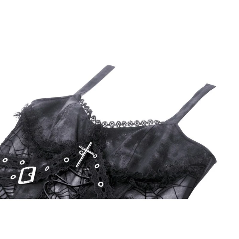 Punk-Slipkleid mit Spinnennetz-Print für Damen, Abschlusskleid