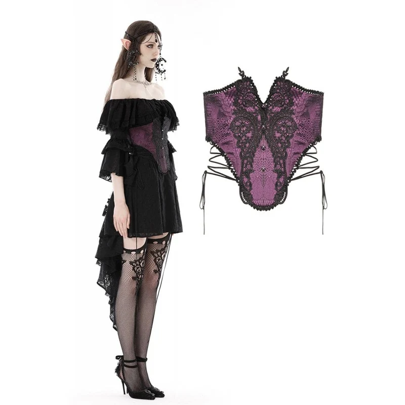 Damen Gothic Unterbrustkorsett mit Schmetterlingsstickerei und Spitze