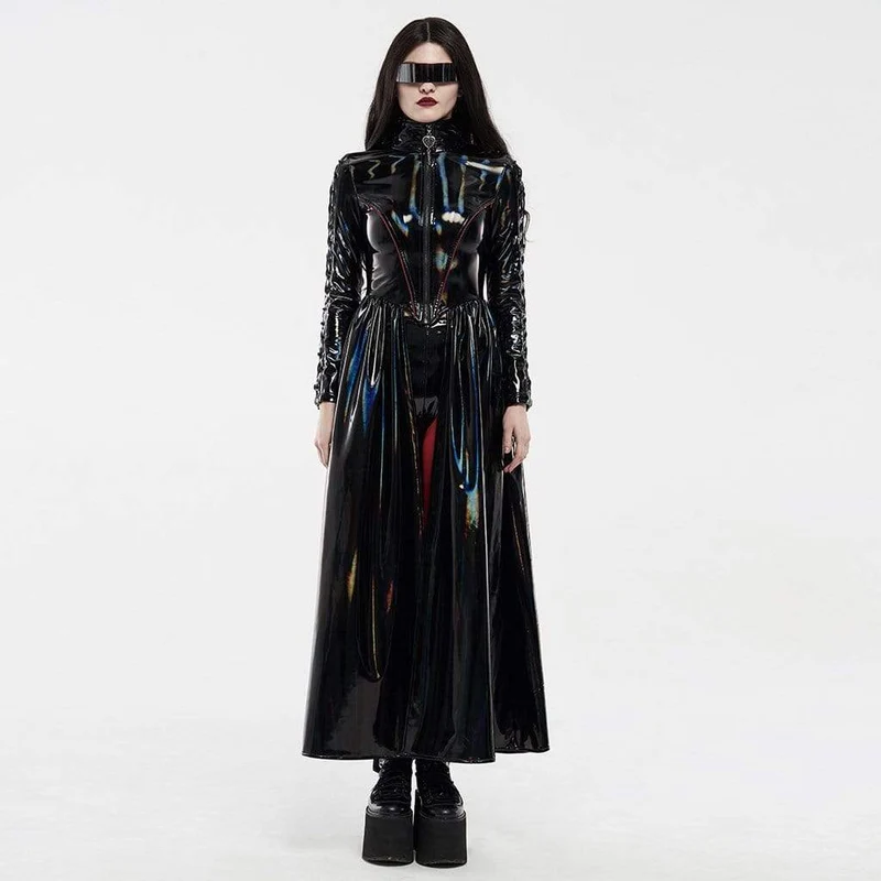 Lange Jacke aus Punk-Kunstleder für Damen