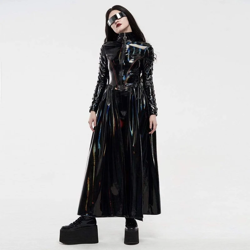 Lange Jacke aus Punk-Kunstleder für Damen