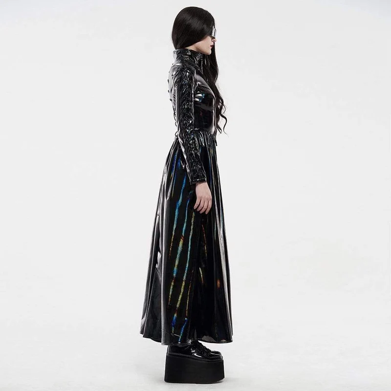 Lange Jacke aus Punk-Kunstleder für Damen