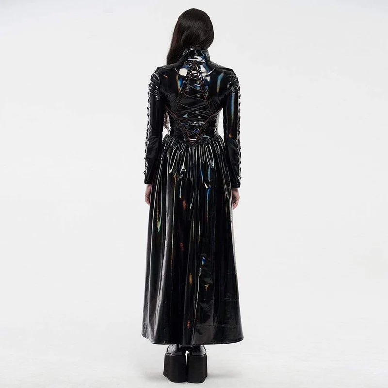 Lange Jacke aus Punk-Kunstleder für Damen