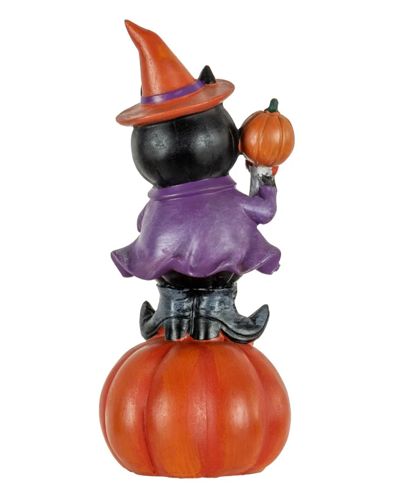 Hexenkatze auf Jack O'Lantern Dekofigur mit LED 19cm