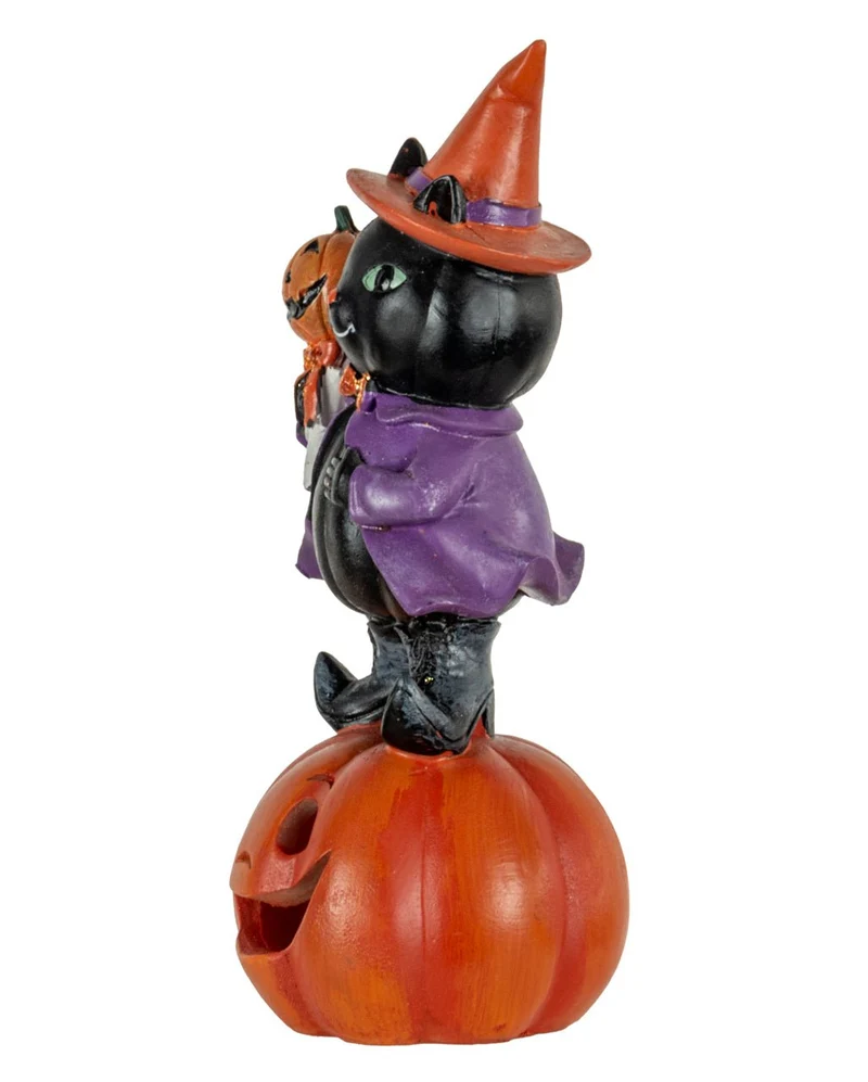 Hexenkatze auf Jack O'Lantern Dekofigur mit LED 19cm