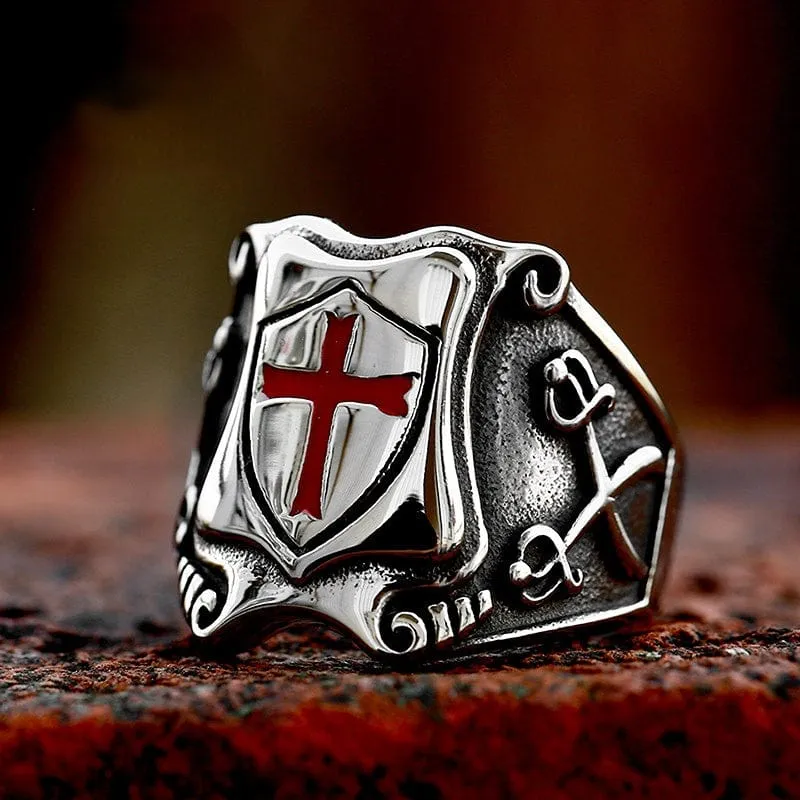 Herren Punk Cross Shield Ring