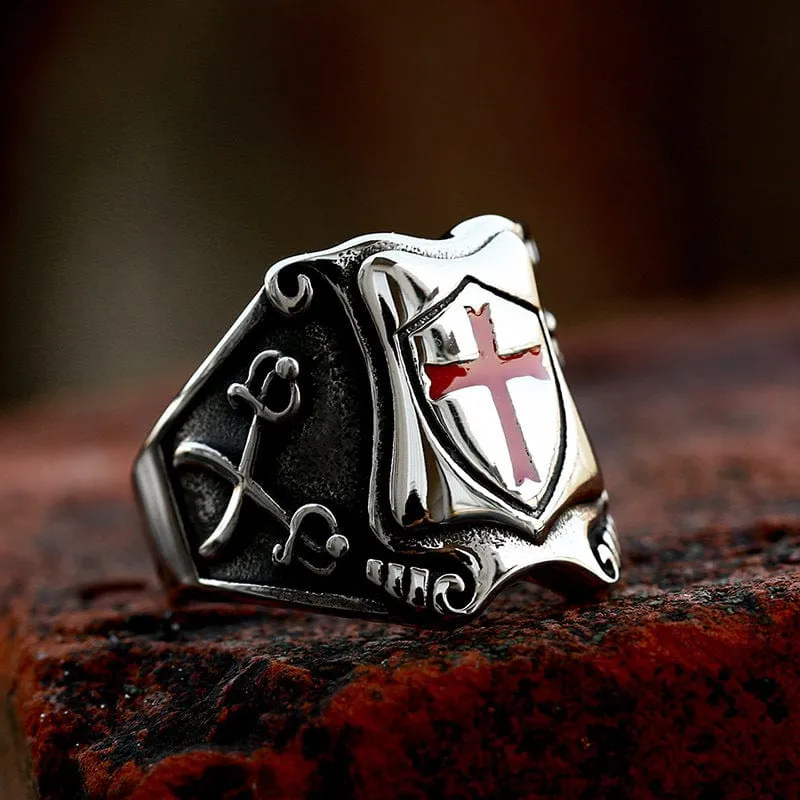 Herren Punk Cross Shield Ring