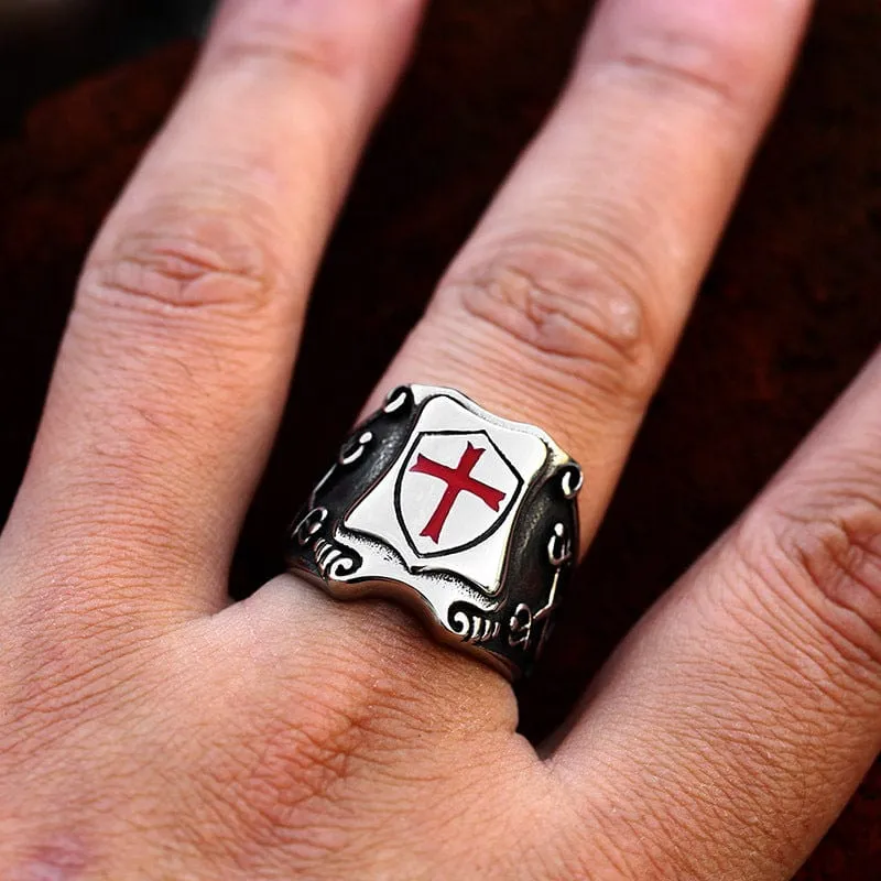 Herren Punk Cross Shield Ring