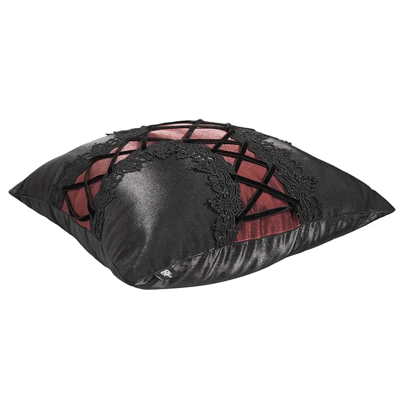 Gothic Riemchen-Spitzen-Kissenbezug schwarz mit Kissen-Innenseite