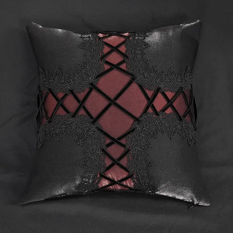 Gothic Riemchen-Spitzen-Kissenbezug schwarz mit Kissen-Innenseite