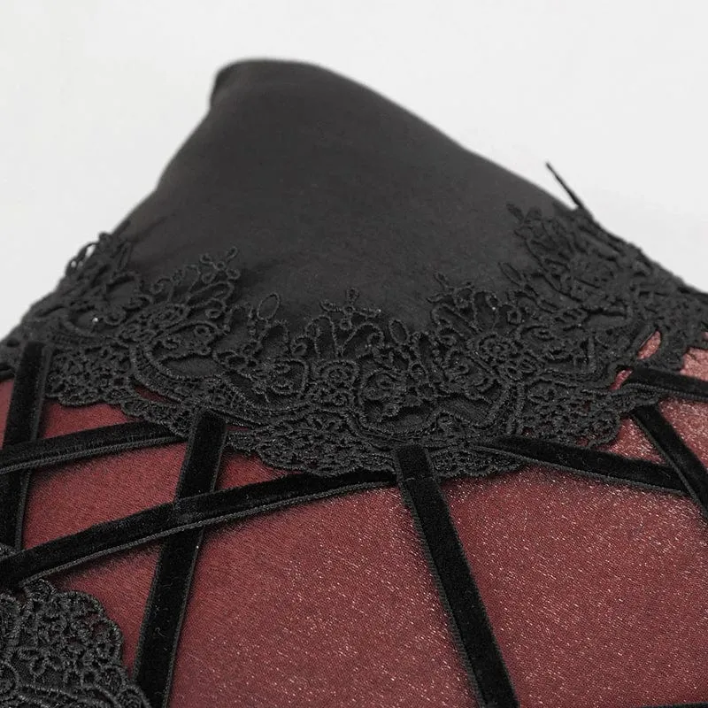 Gothic Riemchen-Spitzen-Kissenbezug schwarz mit Kissen-Innenseite