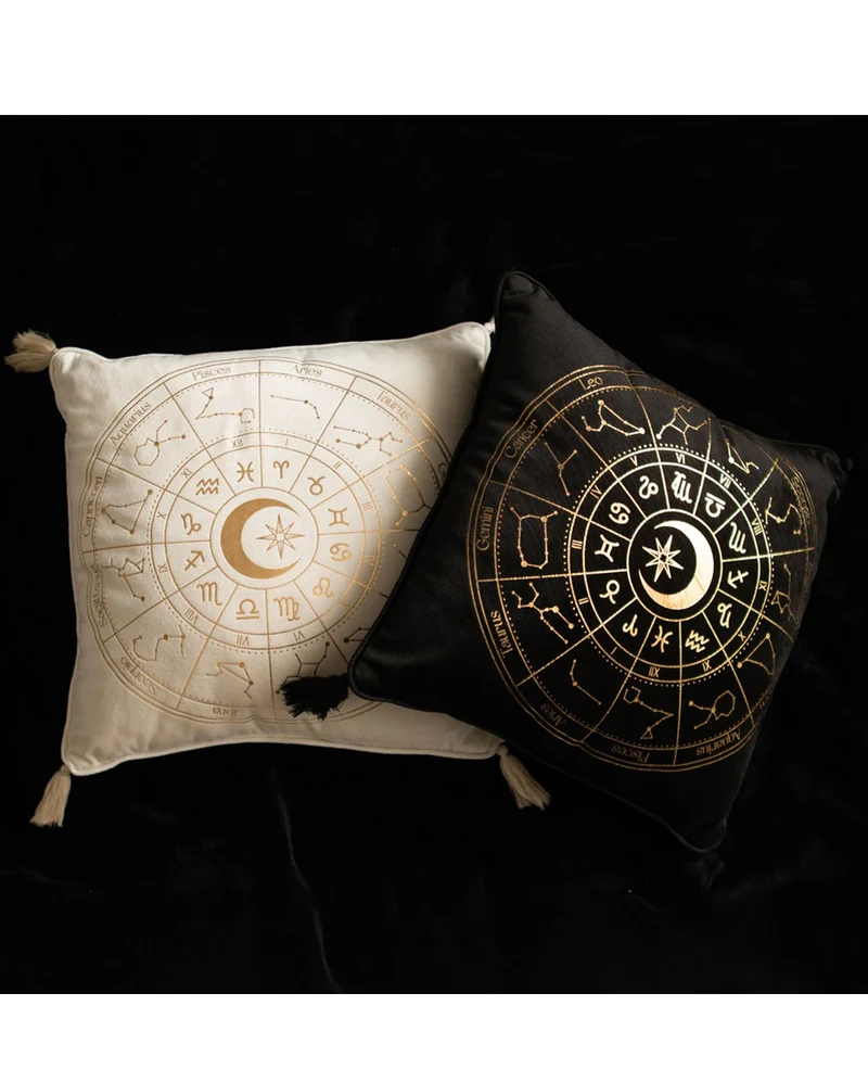 Weißes Astrology Wheel Kissen 35x35cm