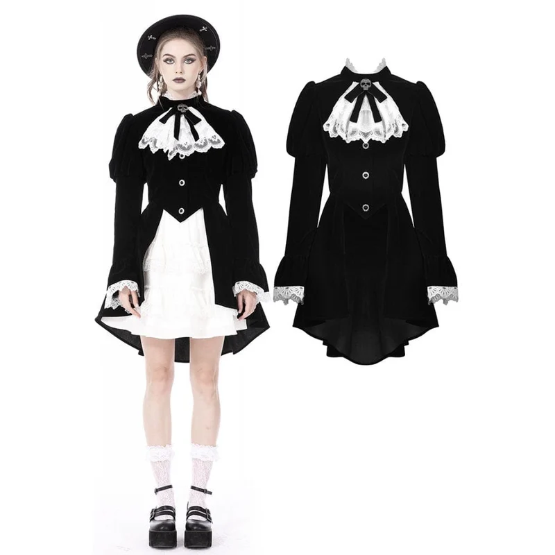 Damen-Gothic-Puffärmel-Rüschen-Krawatten-Samtjacke
