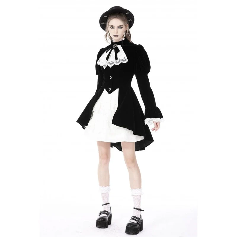 Damen-Gothic-Puffärmel-Rüschen-Krawatten-Samtjacke