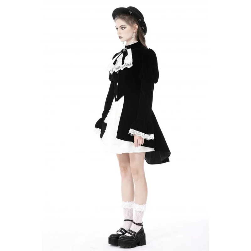 Damen-Gothic-Puffärmel-Rüschen-Krawatten-Samtjacke