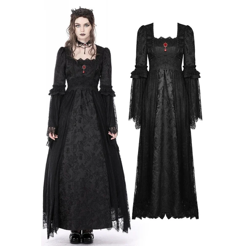 Damen Gothic Blumen besticktes Spitzenspleiß-Brautkleid