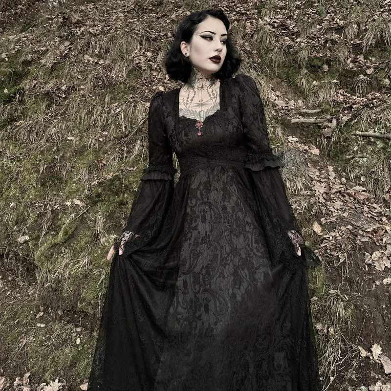 Damen Gothic Blumen besticktes Spitzenspleiß-Brautkleid