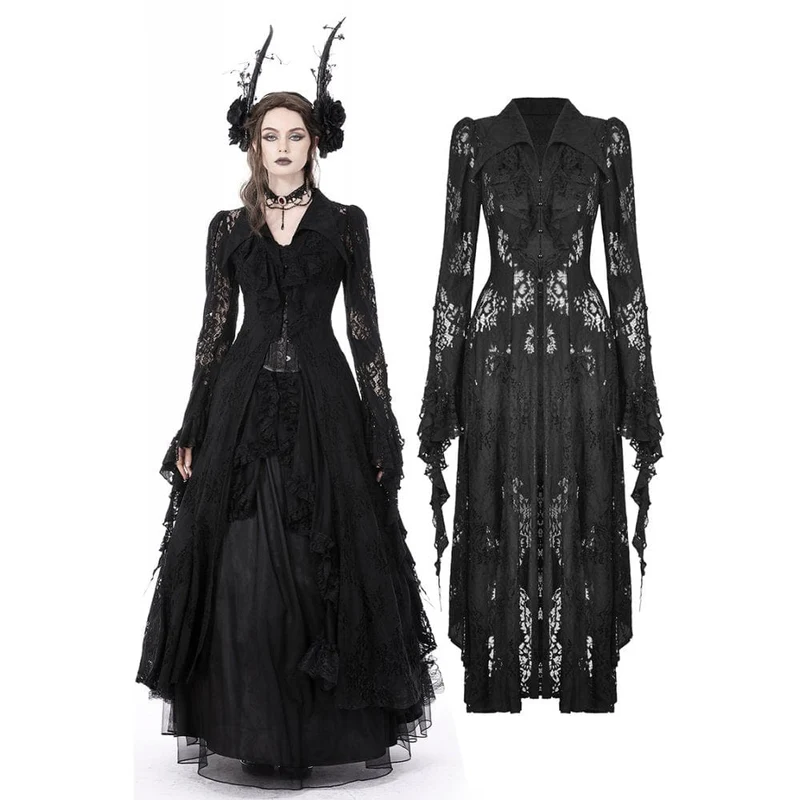 Damen-Gothic-Jacke mit Umlegekragen und unregelmäßiger Spitze