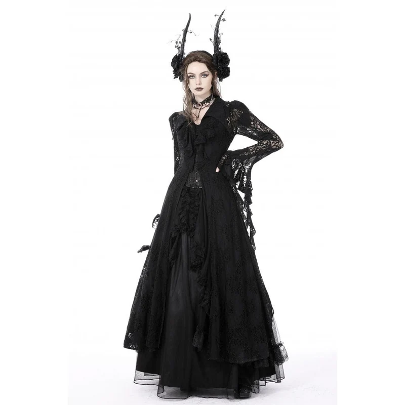 Damen-Gothic-Jacke mit Umlegekragen und unregelmäßiger Spitze