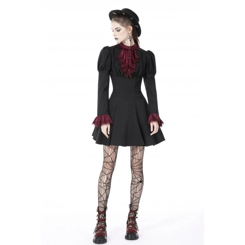 Gothic-Kleid für Damen mit Puffärmeln, Rüschenkragen und Schleife, Abschlusskleid