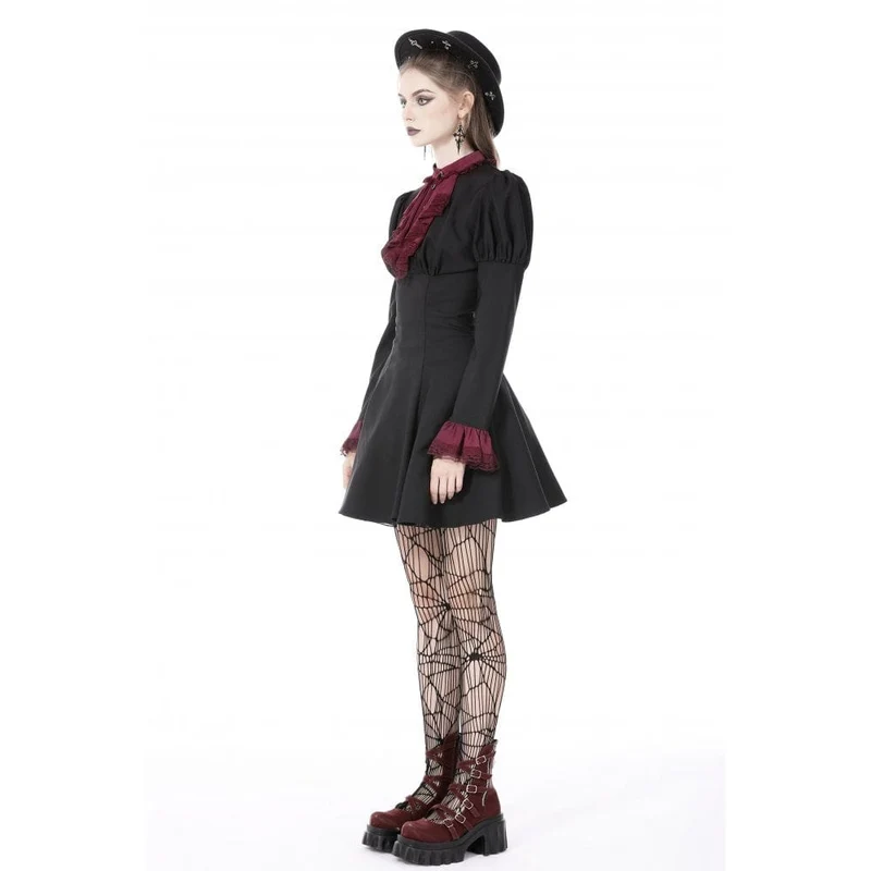 Gothic-Kleid für Damen mit Puffärmeln, Rüschenkragen und Schleife, Abschlusskleid