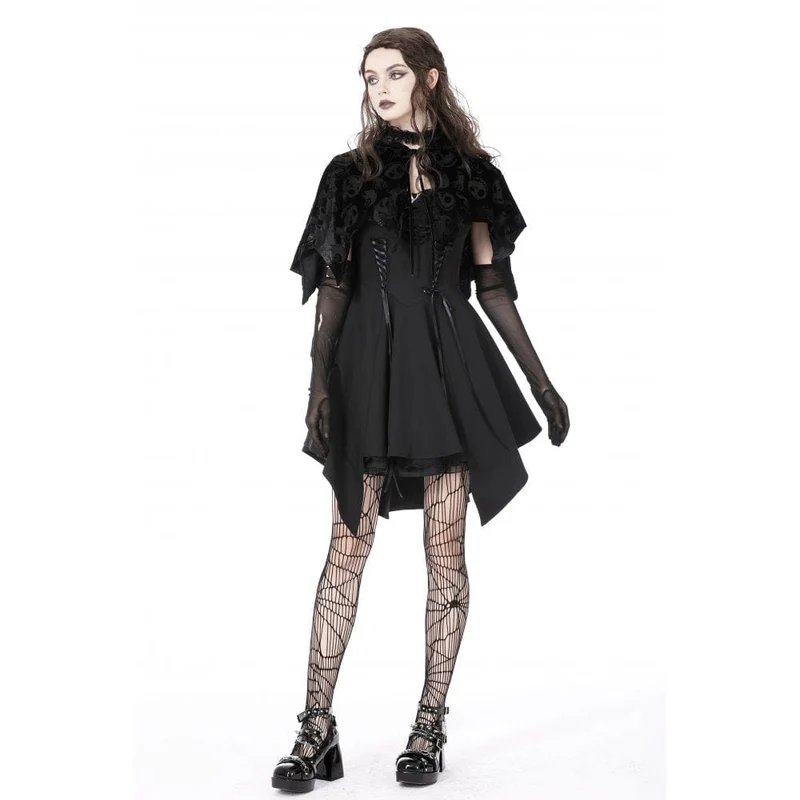 Samtumhang mit Gothic-Schädeldruck und Kapuze für Damen