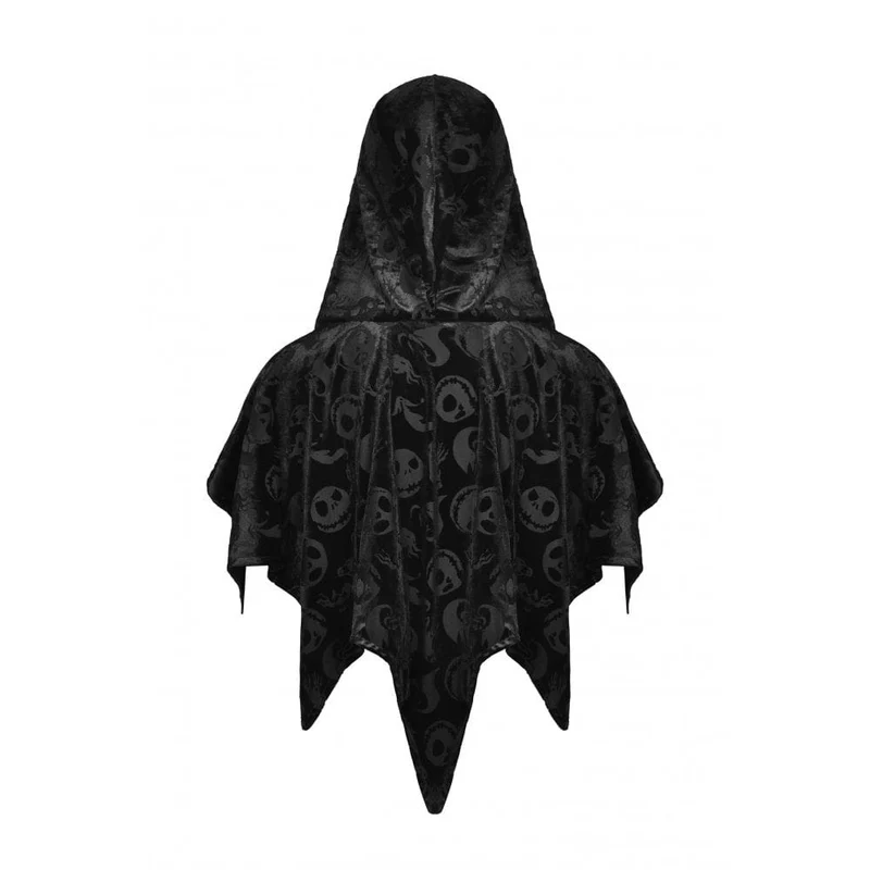 Samtumhang mit Gothic-Schädeldruck und Kapuze für Damen