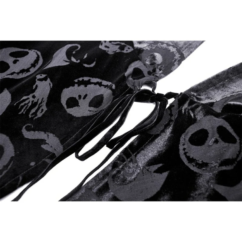 Samtumhang mit Gothic-Schädeldruck und Kapuze für Damen
