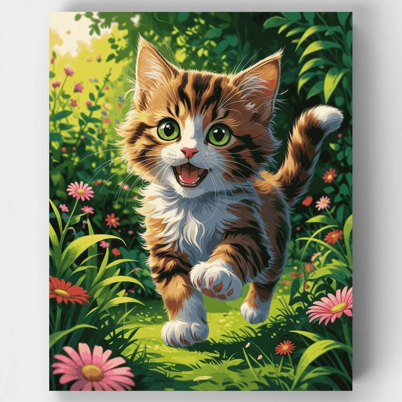Playful Kitten in Garden - Paint by Numbers Kit