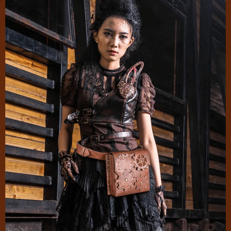 Unisex Steampunk Gear Square Gürteltasche