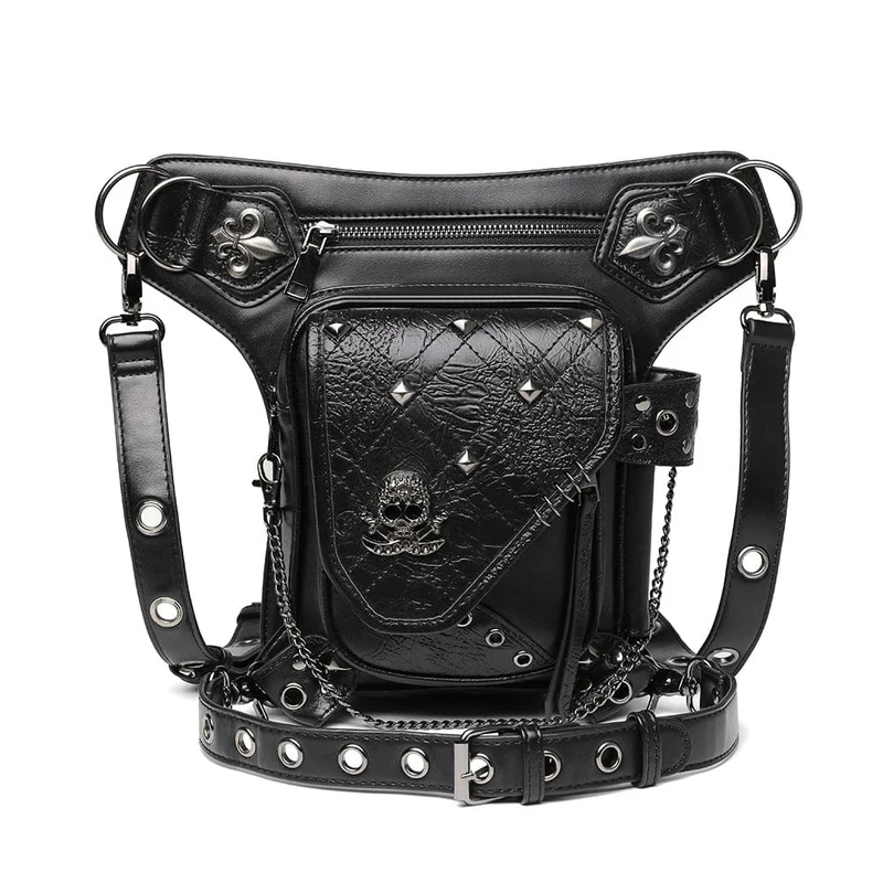 Unisex-Steampunk-Schädel-Nieten-Ketten-Gürteltasche