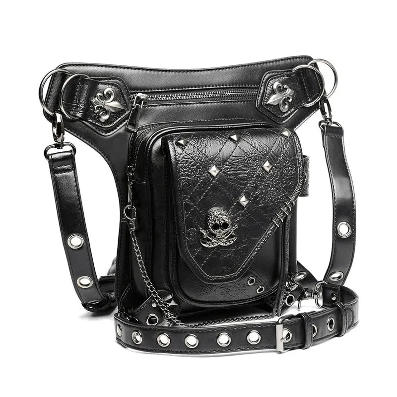 Unisex-Steampunk-Schädel-Nieten-Ketten-Gürteltasche