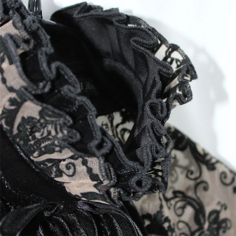 Gotisches Damen-Mesh-Kleid mit unregelmäßigem Blumendruck und Neckwear