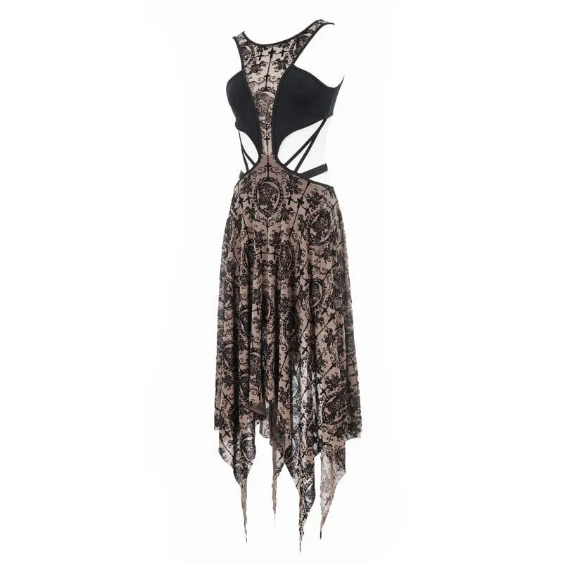 Gothic-Hochzeitskleid mit unregelmäßigem Blumenmuster für Damen