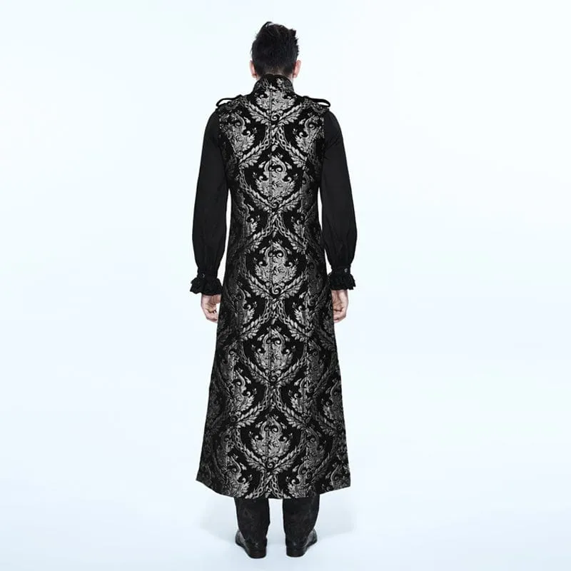 Herren Gothic Stehkragen Totem bestickte Weste Silber