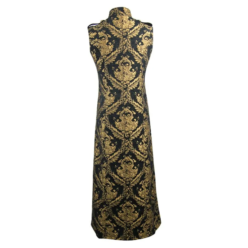 Herren Gothic Stehkragen Totem bestickte Weste Golden