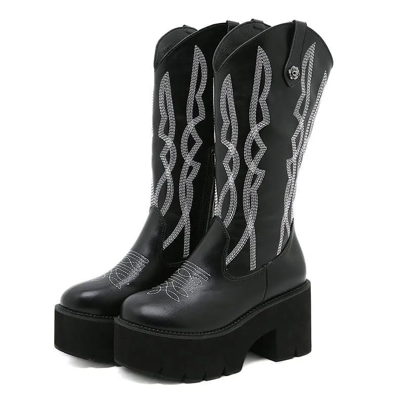 Buskin-Stiefel mit Punk-Stickerei für Damen