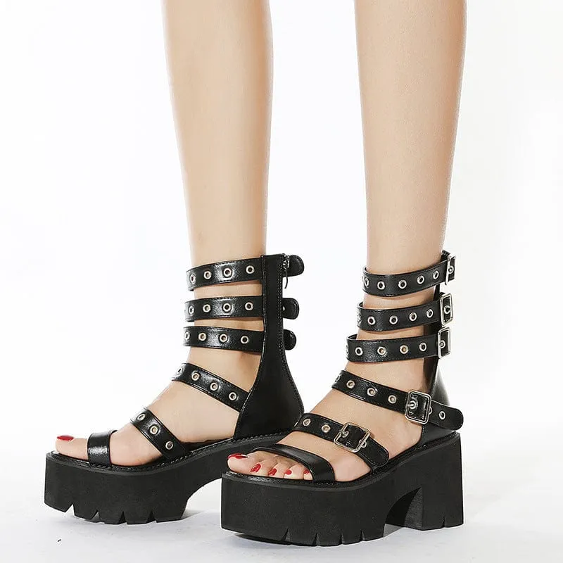 Damen-Punk-Plateau-Sandalen mit offenen Zehenschnallen