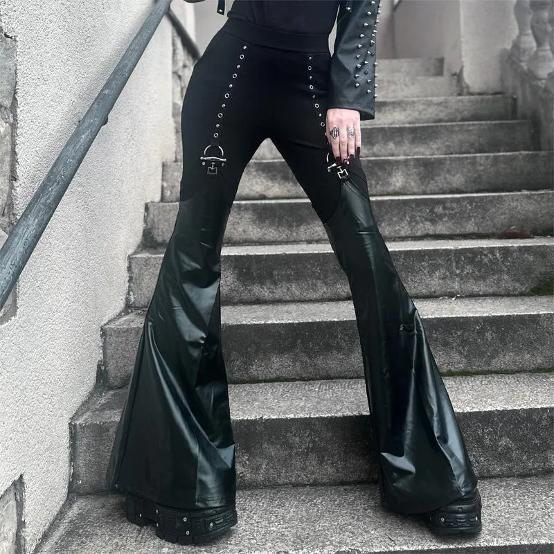 Punk-Ösen-Leggings für Damen mit Beinwärmern aus Kunstleder