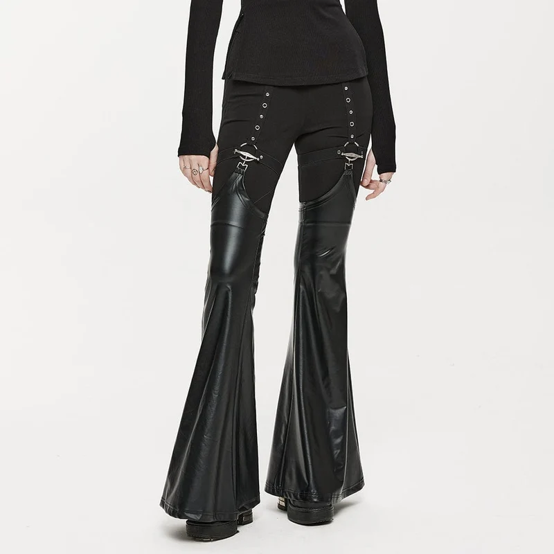 Punk-Ösen-Leggings für Damen mit Beinwärmern aus Kunstleder