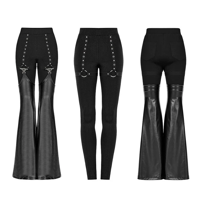 Punk-Ösen-Leggings für Damen mit Beinwärmern aus Kunstleder